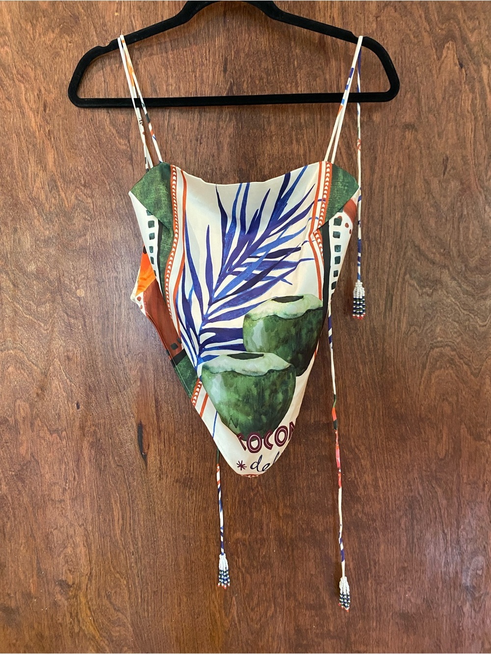 Rachel Zoe Resort Tropical Print Scarf Hem Cami Beaded Tie Tank